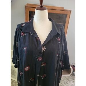 CST Sport 5X Button Down Shirt Top Black Red‎ White Print Short Sleeve